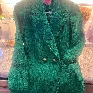 kate spade Emerald Green Textured Double-Breasted Blazer (defaced)